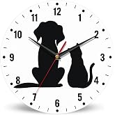 SPUNKER Clock for Bedroom,Black Cat Dog Wall Clock Battery Operated 10 Inch,Animals Round Clock Silent Non-Ticking Wall Decor for Farmhouse Office Home School Living Room Bedroom