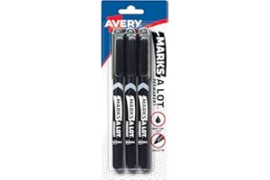 AVERY Marks-A-Lot Permanent Markers, Pen-Style Size, Bullet Tip, Water and Wear Resistant, 3 Black Markers (29837)