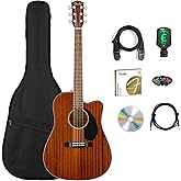 Fender CD-60SCE Solid Top Dreadnought Acoustic-Electric Guitar - All Mahogany Bundle with Gig Bag, Instrument Cable, Tuner, Strap, Strings, Picks, Polishing Cloth and Austin Bazaar Instructional DVD