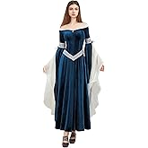 daizbella Medieval Renaissance Dress Elf Clothing Retro Gown Dress with Chiffon Sleeves