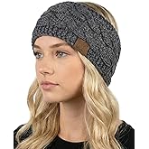 Funky Junque Winter Headbands for Women – Warm Head Wraps, Earmuff Style Ear Warmers, Cozy Headwrap for Running, Womens Outdoors Gear & Accessories - Metallic Grey