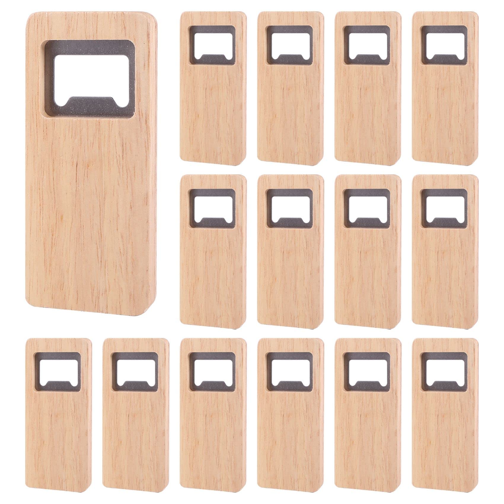 Hausdec 15Pcs Wood Beer Bottle Opener Wooden Handle Corkscrew Stainless Steel Square Openers Bar Kitchen Accessories Gift
