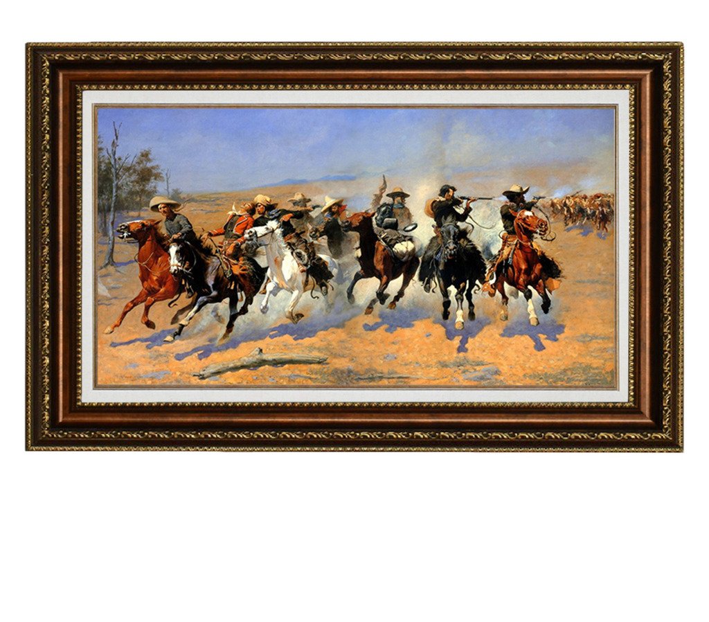 Eliteart-A Dash for The Timber by Frederic Remington Oil Painting Reproduction Giclee Wall Art Canvas Prints-Framed Size:36"x 24"