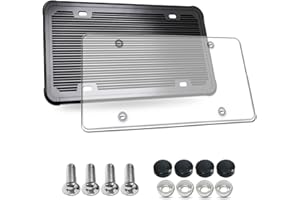 TUERSAN Silicone License Plate Frame with Cover Combo- Flat Clear License Plate Shield and Rustproof Black Car Tag Holder, 1 Set Unbreakable Transparent Protector with Stainless Steel Screws Caps
