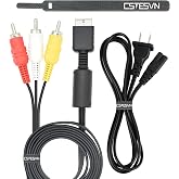 Power Cord and AV Cable for PS1 PS2 PS3, AC Power Cord and AV Cable Compatible with PlayStation 1 2 3, 2 Prong Charger Adapter &amp; Audio Video RCA Replacement Set