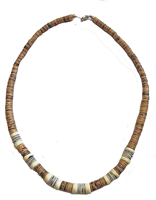 Beach Necklace for Men, Hawaiian Surfer Style with Coco Beads and Chip