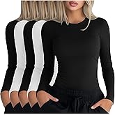 Oakgarden 5 Pack Womens Underscrub Long Sleeve Shirts Slim Fit Crew Neck Tops Basic for Nurse with Soft Fabric