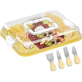 MinBoo Bamboo 2-in-1 Charcuterie Board with Lid,Travel Portable Bamboo Cheese Board, Covered Serving Tray, Large Cutting Board for Kitchen,House Warming Birthday Gifts for Her Him Women Men Mom Dad