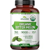Zazzee USDA Organic Bitter Melon 25:1 Extract, 10% Bitter Principles, Vegan | 150 Capsules, 5 Month Supply, Extra Strength, Momordica Charantia, Antioxidant &amp; Metabolic Support, Non-GMO, Made in the USA