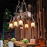 Farmhouse Lighting Industrial Rustic Wood Beam Linear Island Pendant Light Chandelier Lighting Hanging Ceiling Fixture 6-Ligh