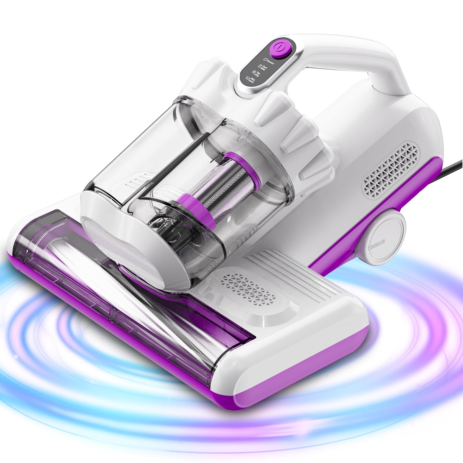 Photo 1 of winterbear Mattress Vacuum Cleaner, 17Kpa Suction 500W High Power Handheld Roller-Type Bed Vacuum Cleaner with U-V-C Light & High Heating & Ultrasonic Tech, 2 * 30000Rpm Brush Rolls, Corded, White