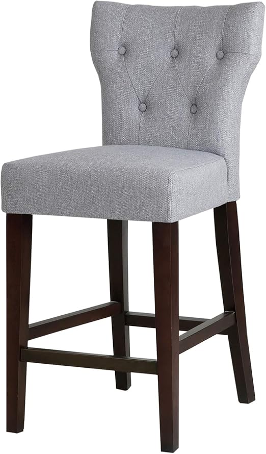 Amazon Com Madison Park Avila Bar Stools Hardwood Linen Kitchen Stool Light Grey Modern Classic Style Bar Height Stools 1 Piece Button Tufted Bar Furniture For Home Furniture Decor