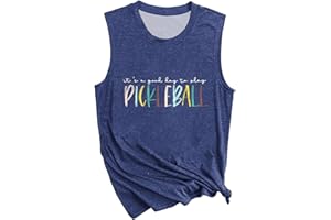 Womens Pickleball Graphic T Shirt for Athletic Sports Top Comfortable Casual Tee for Female Players Sleeveless