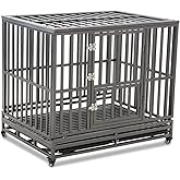 LUCKUP Heavy Duty Dog Cage Metal Kennel and Crate for Medium and Large Dogs, Pet Playpen with Four Wheels,Easy to Install,42 