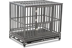 LUCKUP Heavy Duty Dog Cage Metal Kennel and Crate for Medium and Large Dogs, Pet Playpen with Four Wheels,Easy to Install,46 