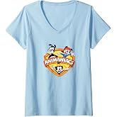 Women's Animaniacs Classic Logo with Warner Siblings Funny Cartoon V-Neck T-Shirt