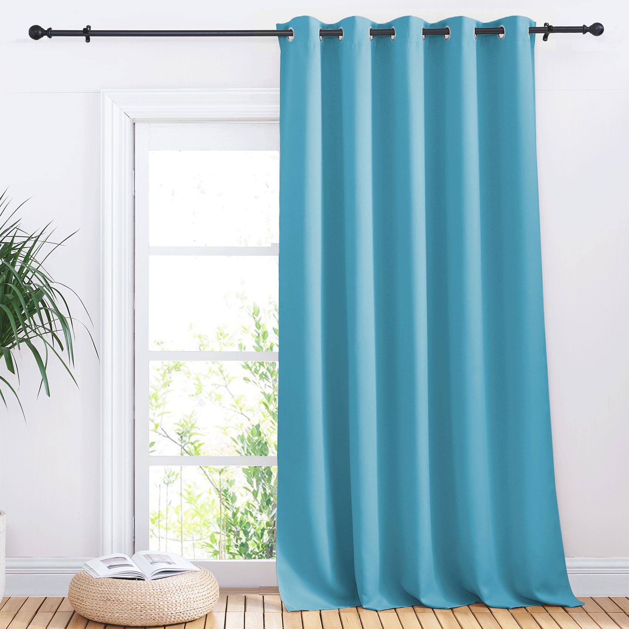 NICETOWN Sliding Door Curtains, Wide Thermal Blackout Patio Door Curtain Panel, Teal Blue, W70 x L95, Sliding Door Drapes/Draperies with Grommet Top Image