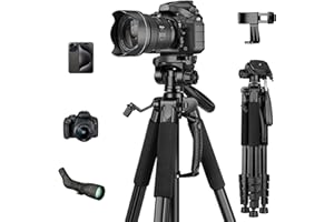 JOILCAN 75" Camera Tripod, Tripod for Camera Cell Phone, Aluminum Heavy Duty Tripods Stand, Tall Travel Tripod with Carry Bag Compatible with iPhone Canon Nikon DSLR Camera Laser Projector