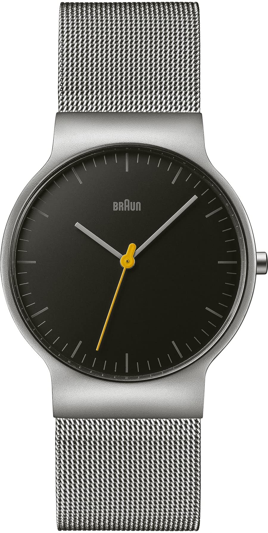 Braun Mens Quartz Watch with Black Dial Analogue Display and Grey Stainless Mesh Strap BN0211BKSLMHG — image 1