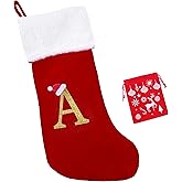 EHJYO 20 Inches Monogram Christmas Stockings with Letters Large Super Soft Christmas Stockings, Red Velvet with White Plush Cuff Embroidered Xmas Stocking for Christmas Family Decor Letter A