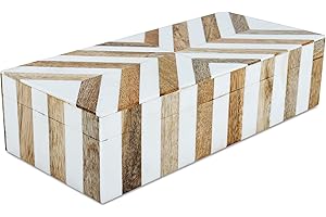 Handicrafts Home Marquet Chevron Decorative Box Shelf Decor, Dressing Table Organizer, Storage Box with Lid–Resin Inlay & Wood Organizer Box–Modern Decor, Keepsake, Jewelry Box for Women-10X4.5X2.5 In