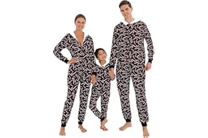 YEAXLUD Matching Family Pajamas Christmas Onesie Jumpsuit Zipper Soft PJ's Cute One Piece Printed Xmas Sleepwear