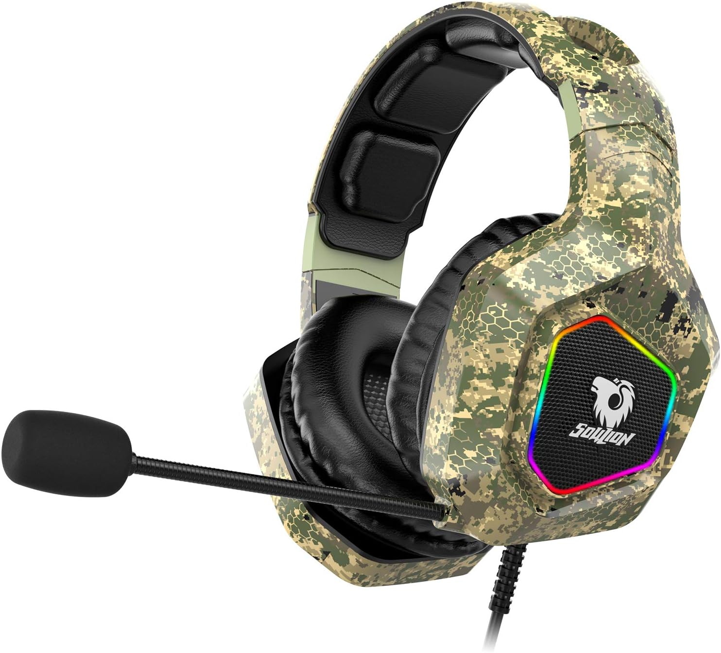 Soulion Tracer 25 Gaming Headset for PS4 Xbox One PC, Stereo Surround Sound Gaming Headphones with Noise Cancelling Microphone, RGB Lights for Computer Laptop NS Mobile: Home Audio & Theater