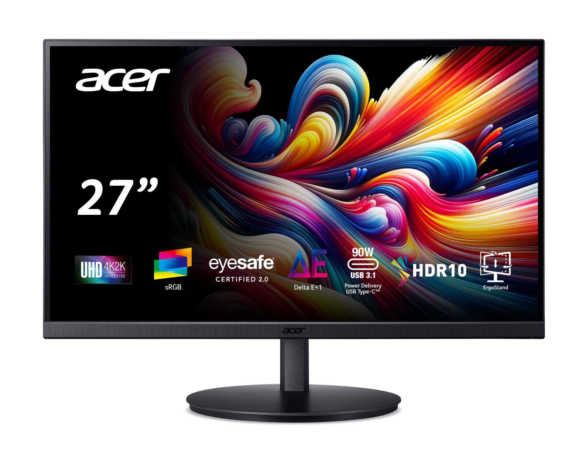 acer 27 Inch 4k IPS Monitor for Home, Office & Creators | 99% sRGB Color Accuracy | 90w USB-C Port Charges and Connects | Adjustable Height, Tilt, Swivel, Pivot | USB-C, DP & HDMI | CB272K