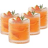 WANYISHUN Set of 4 Hobnail Drinking Glasses,15.2 Oz Romantic Water Glasses, Clear Embossed Design Vintage Glassware, Cocktail Glasses, Beaded Drinking Glasses for Water, Beer, Juice(15oz+4")