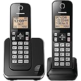 Panasonic Cordless Phone 2 Handsets System Expandable with Amber Backlit Display – KX-TGC352B (Black)