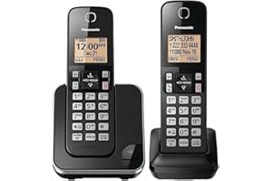Panasonic Cordless Phone 2 Handsets System Expandable with Amber Backlit Display – 2 Handsets – KX-TGC352B (Black)