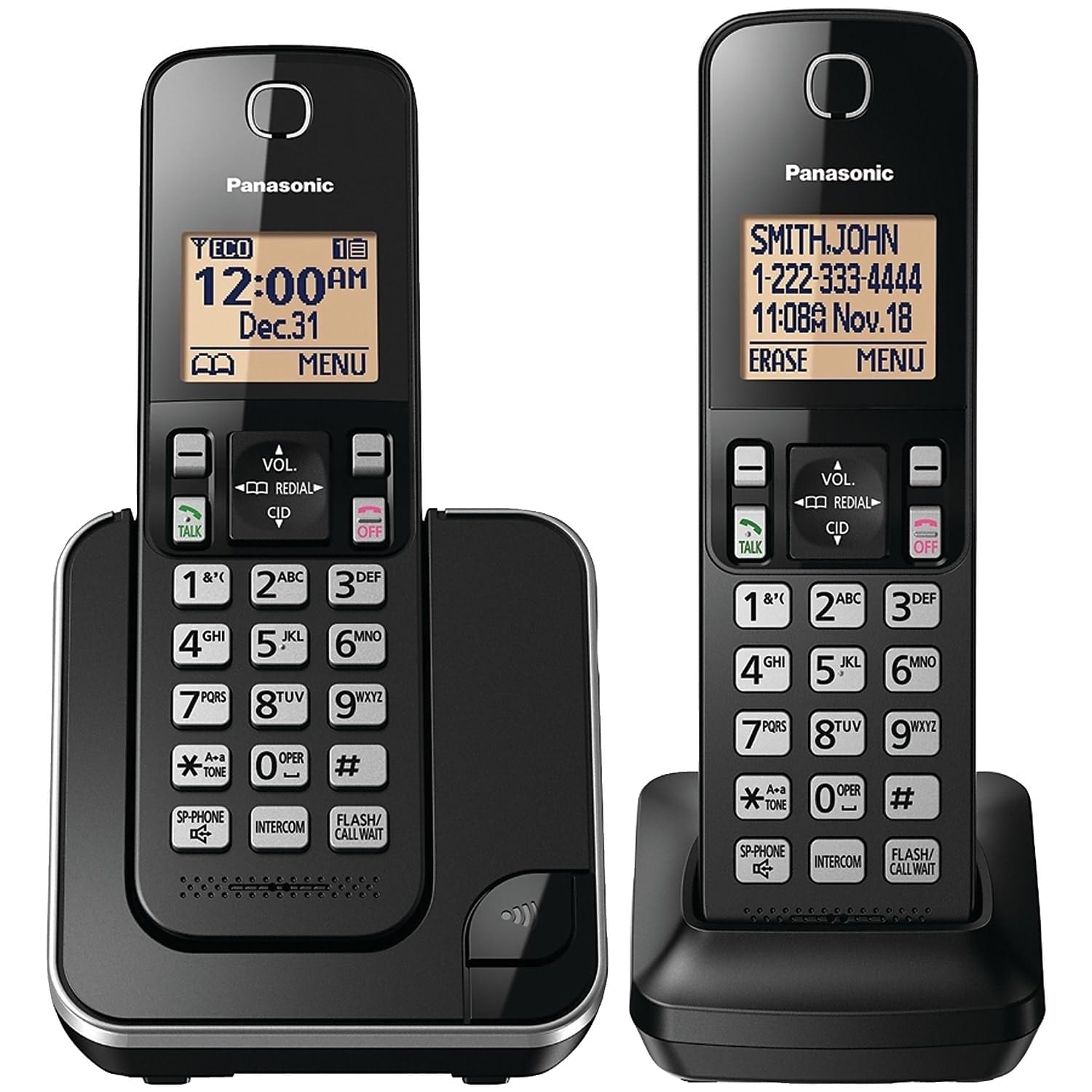 Photo 1 of Panasonic Expandable Cordless Phone System with Amber Backlit Display – 2 Handsets – KX-TGC352B (Black)