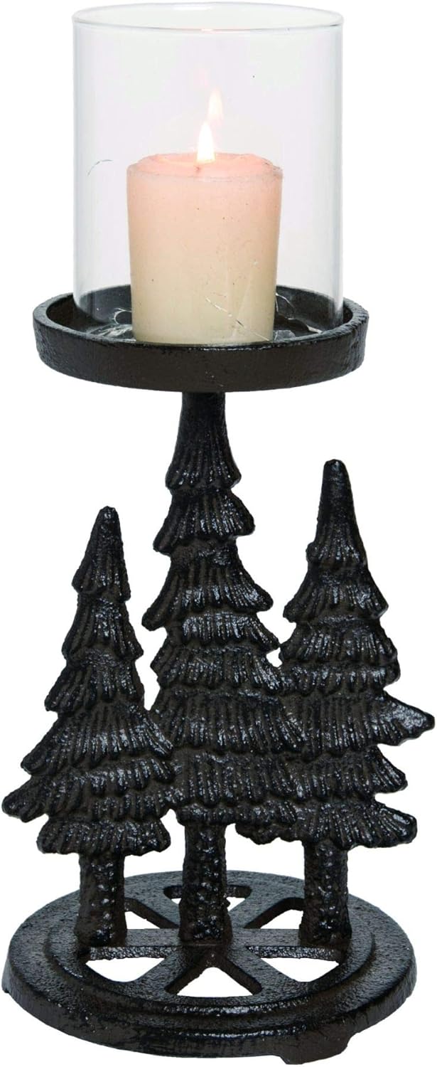 Amazon Com Contemporary Home Living 9 Black And Clear Rustic Tree Christmas Candle Holder Home Kitchen