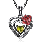 Zeuslia Red Rose Necklace Black Heart Pendant Necklace Sterling Silver August Birthstone Necklaces Peridot Halloween Jewelry Gifts for Women