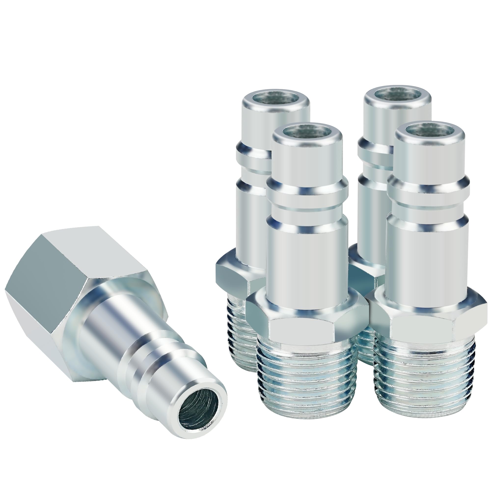 Photo 1 of 1/2” Air Hose Fittings Set, High Flow 4PCS I/M Industrial Type 1/2 Inch NPT Male Threads Size Plugs and 1PC Female Air Plug, Steel Air Compressor Accessories Quick Connect Fittings 300PSI