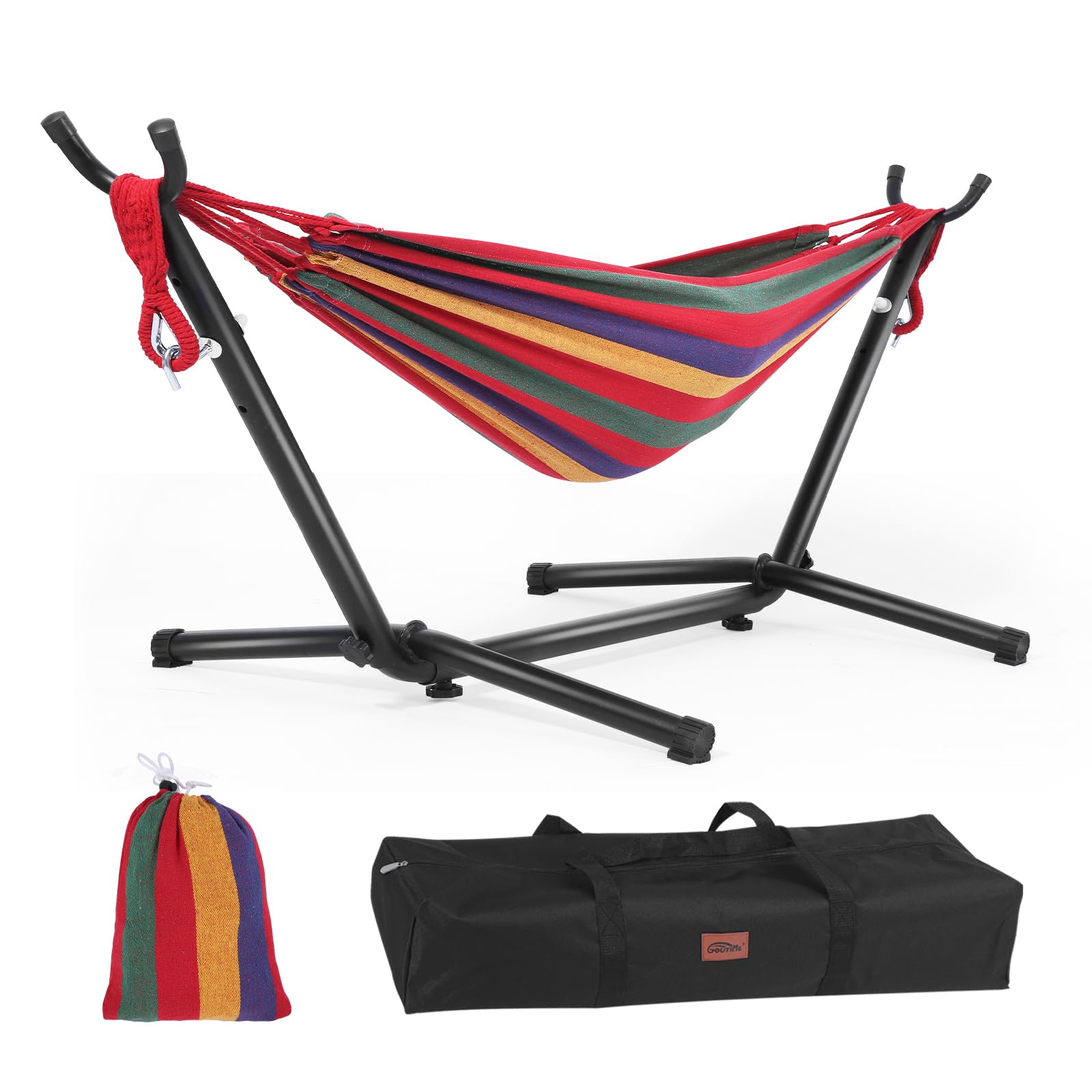 Photo 1 of (for kids 5-7) Goutime Children's Hammock with Stand, 220 lb Capacity, with Portable Carrying Bag, Kids Hammocks for Indoor, Outdoor, Patio, Deck, Yard, Beach (Red)