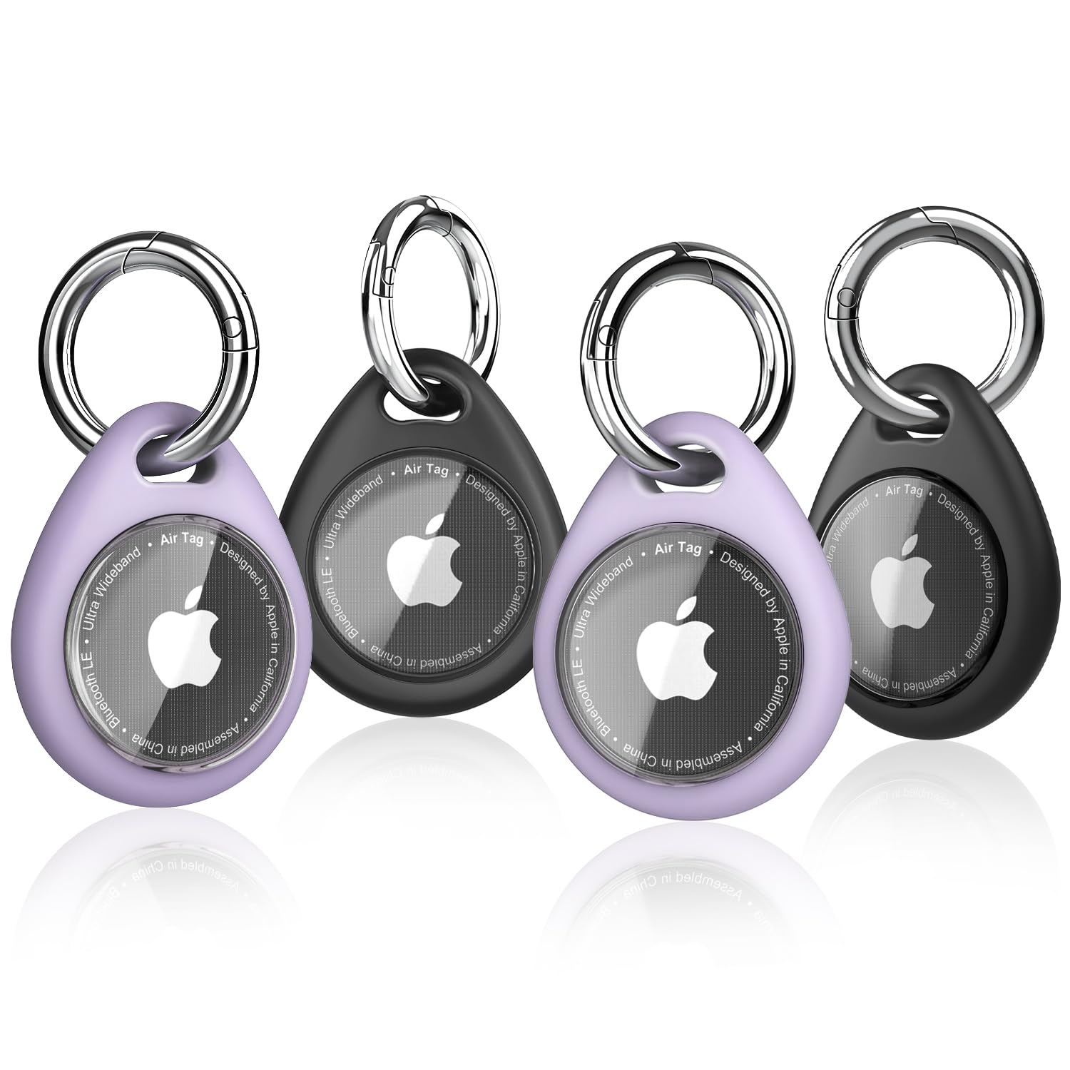 Biuupa 4-Pack Airtag Holder with Keyring - Shockproof, Anti-Scratch TPU Protective Case with Transparent Front Cover and Keychain, Case for Luggage, Pet Collar, Dogs, Accessories for Apple Air Tag.