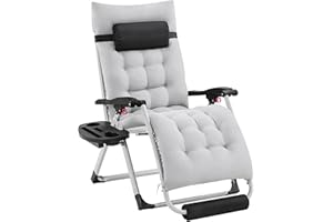 Yaheetech Zero Gravity Chair, Folding Reclining Lounge Recliner with Removable Pad & Headrest & Side Cup Holder Tray for Indo