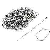 Savagrow 100pcs 1.5mm Diameter Ball Bead Chains Connector Clasp 4.72“ Long Mini Ball Bead Keychain for Jewelry Making, Hanging Christmas Decoration, DIY Crafts(Silver)