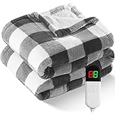 Electric Heated Sherpa Buffalo Plaid Christmas Throw Blanket with 8 Heating Levels & 8 Hours Auto Off, Fast Heating Warm Plush Washable Blanket with Over-Heat Protection, ETL Certification, Grey