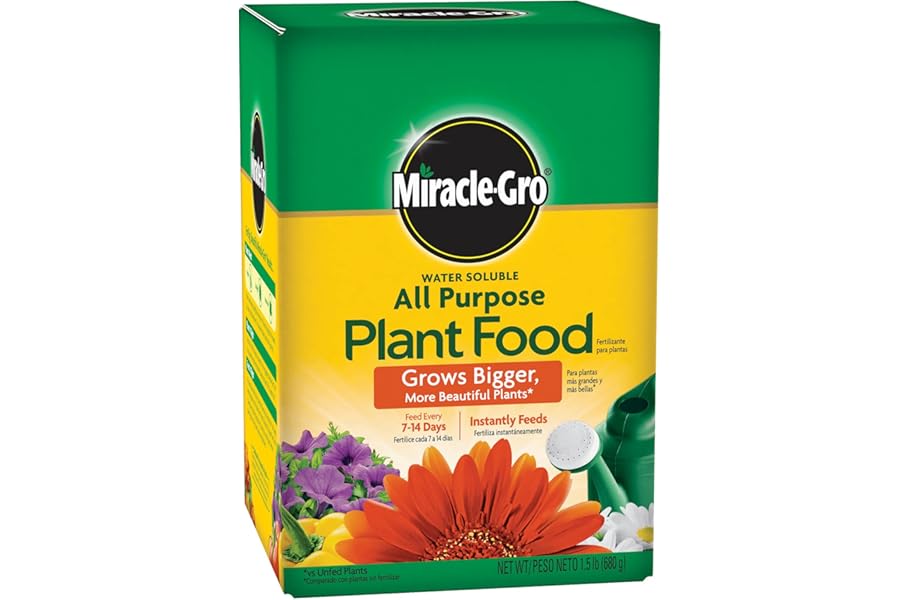 Miracle-Gro Water Soluble All Purpose Plant Food - Fertilizer For All Indoor or Outdoor Plants including Roses, Flowers, Vegetables, Houseplants, Trees, and Shrubs, 1.5 lbs.