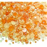 50g Mix Flatback Resin Rhinestones Half Round Pearls Mixed Size 3mm-10mm AB Color Half Pearls Resin Rhinestones for DIY Craft Nail Art Shoes Clothes Tumblers Scrapbooking (Orange Series)