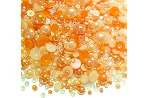 JMASSYANG 50g Mix Flatback Resin Rhinestones Half Round Pearls Mixed Size 3mm-10mm AB Color Half Pearls Resin Rhinestones for DIY Craft Nail Art Shoes Clothes Tumblers Scrapbooking (Orange Series)