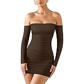 OQQ Cocktail Dresses 2025 Tube Off Shoulder Long Sleeve Sexy Bodycon Ruched Party Short Mini Dresses