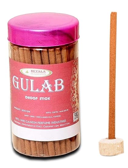 BETALA FRAGRANCE GULAB ( ROSE ) dhoop sticks for pooja (200 GM batti) with dhoop stand holder in box. Best dhoop sticks for pooja fragrance and mediation use. |dhoop batti sticks| |dhup batti||agarbatti sticks pantry||dhoop bati| |dhoop cones pack| |dhupbati||dhoop sticks||dhoop stick| (GULAB)