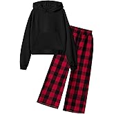 kadoubiyoo Girls Clothes Long Sleeve Hoodie Sweatshirt and Plaid Wide-leg Pants 2PCS Girl Fall Outfits Size 6-16