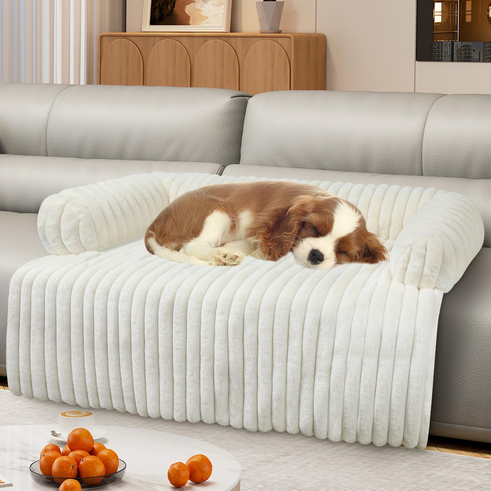Photo 1 of Luxurious Dog Couch Bed, Washable Calming Dog Couch Cover, Removable Couch Protector for Dogs, Waterproof Sofa Bed, Pet Bed Mats for Couch, Pet Couch Covers for Sofa(White, L)