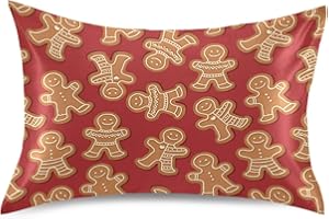 KOPIRIT Christmas Gingerbread Pillow Covers Silk Pillowcase for Hair and Skin Soft Smooth Breathable Cooling Satin Pillowcase Standard Size Pillow Case for Sleeping Women Girls Boys Room (20x30 Inch)