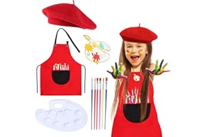 Keymall Kids Artist Costume Accessories Set Painter Dress-Up with Beret Hat Tie Dye Apron for Halloween Career Day Costume