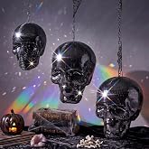Mifoci 3 Pack Disco Halloween Hanging Decor Disco Ball Skull Head, Black | 3.9/5.9/7.8 Inches Halloween Skull Skeleton Head Status Mirror Ball Skull Sparkling Hanging Ornament & Reflective for Party
